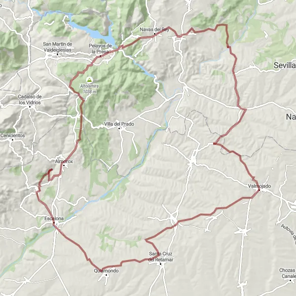 Map miniature of "Valmojado Gravel Adventure" cycling inspiration in Castilla-La Mancha, Spain. Generated by Tarmacs.app cycling route planner