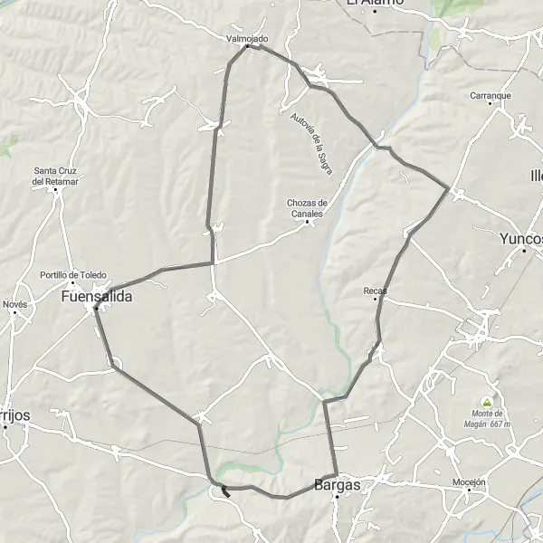 Miniatura mapy "Wielotorowa trasa z Valmojado" - trasy rowerowej w Castilla-La Mancha, Spain. Wygenerowane przez planer tras rowerowych Tarmacs.app