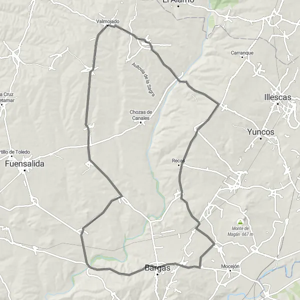 Map miniature of "Valmojado and Retamosa Loop" cycling inspiration in Castilla-La Mancha, Spain. Generated by Tarmacs.app cycling route planner