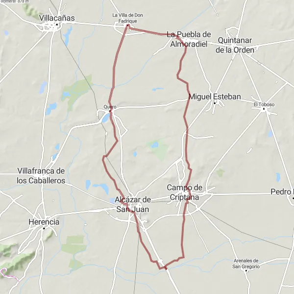 Miniatua del mapa de inspiración ciclista "Aventura en Grava hacia Campo de Criptana y Quero" en Castilla-La Mancha, Spain. Generado por Tarmacs.app planificador de rutas ciclistas