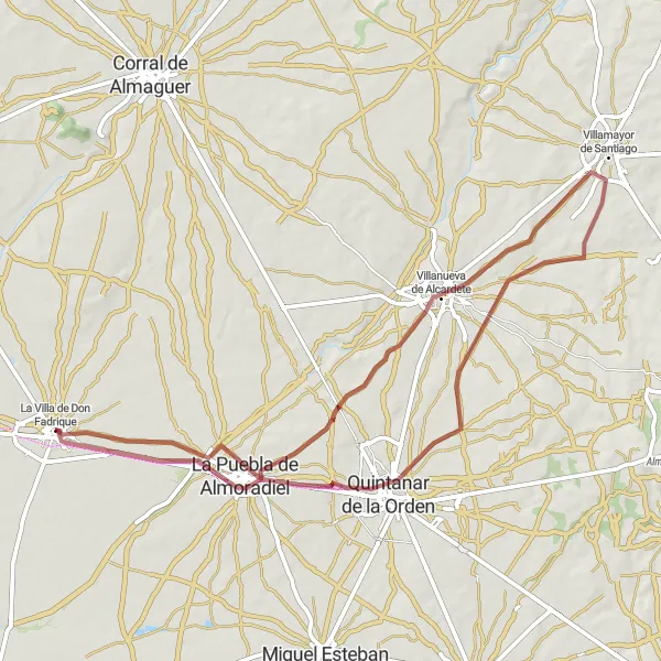 Map miniature of "Villamayor de Santiago Loop" cycling inspiration in Castilla-La Mancha, Spain. Generated by Tarmacs.app cycling route planner