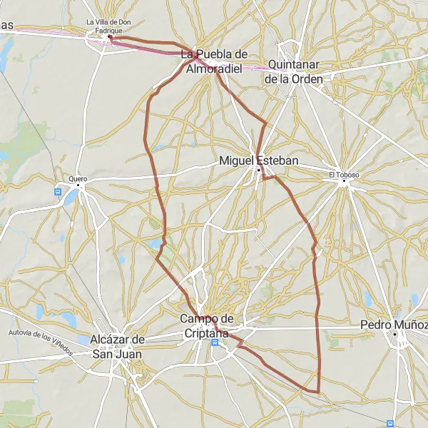 Miniatura mapy "Trasa rowerowa dookoła Lądu Don Fadrique" - trasy rowerowej w Castilla-La Mancha, Spain. Wygenerowane przez planer tras rowerowych Tarmacs.app