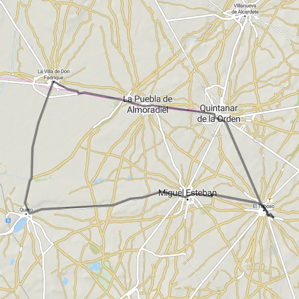 Map miniature of "La Puebla de Almoradiel Loop" cycling inspiration in Castilla-La Mancha, Spain. Generated by Tarmacs.app cycling route planner