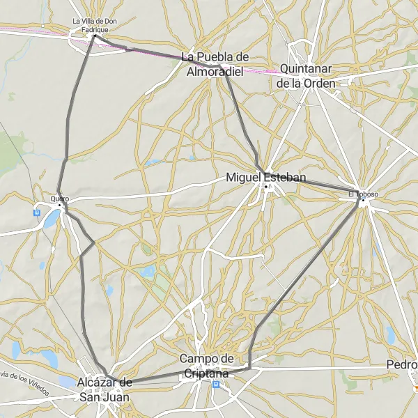 Miniatura mapy "Rowerowa trasa z La Puebla de Almoradiel do Quero" - trasy rowerowej w Castilla-La Mancha, Spain. Wygenerowane przez planer tras rowerowych Tarmacs.app