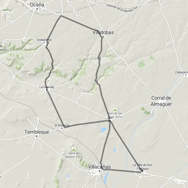 Map miniature of "The Heart of Don Fadrique" cycling inspiration in Castilla-La Mancha, Spain. Generated by Tarmacs.app cycling route planner