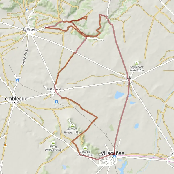 Miniatura mapy "Trasa gravelowa od Villacañas" - trasy rowerowej w Castilla-La Mancha, Spain. Wygenerowane przez planer tras rowerowych Tarmacs.app