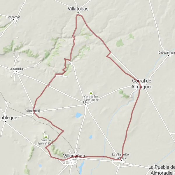 Map miniature of "Sierra de Mina Cabila Gravel Challenge" cycling inspiration in Castilla-La Mancha, Spain. Generated by Tarmacs.app cycling route planner