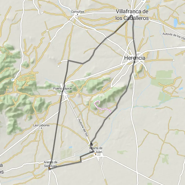 Map miniature of "Exploring Historical Landmarks on Two Wheels" cycling inspiration in Castilla-La Mancha, Spain. Generated by Tarmacs.app cycling route planner