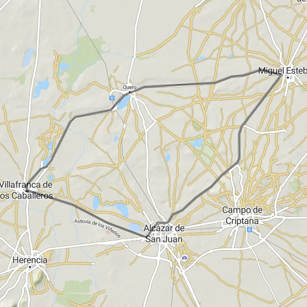 Miniatura mapy "Trasa przez Quero i Miguel Esteban" - trasy rowerowej w Castilla-La Mancha, Spain. Wygenerowane przez planer tras rowerowych Tarmacs.app