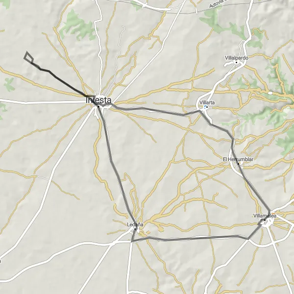 Miniatua del mapa de inspiración ciclista "Ruta Road de Villamalea a Villamalea" en Castilla-La Mancha, Spain. Generado por Tarmacs.app planificador de rutas ciclistas