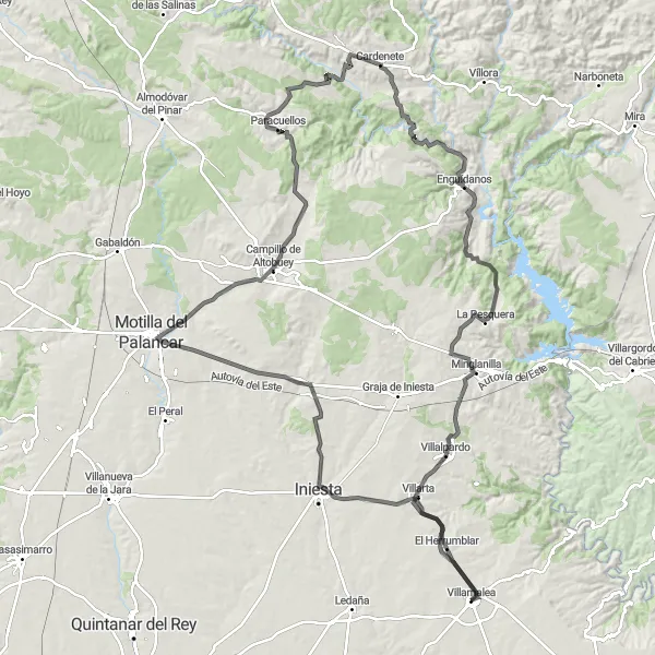 Miniatura mapy "Trasa szosowa z El Herrumblar do Alcahozo" - trasy rowerowej w Castilla-La Mancha, Spain. Wygenerowane przez planer tras rowerowych Tarmacs.app