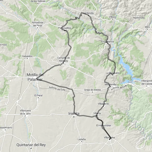 Map miniature of "Villamalea Loop" cycling inspiration in Castilla-La Mancha, Spain. Generated by Tarmacs.app cycling route planner