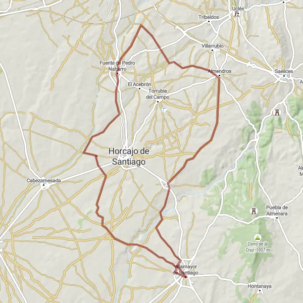 Map miniature of "Gravel Route to Fuente de Pedro Naharro" cycling inspiration in Castilla-La Mancha, Spain. Generated by Tarmacs.app cycling route planner