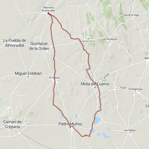 Miniatua del mapa de inspiración ciclista "La Ruta de Don Quijote" en Castilla-La Mancha, Spain. Generado por Tarmacs.app planificador de rutas ciclistas
