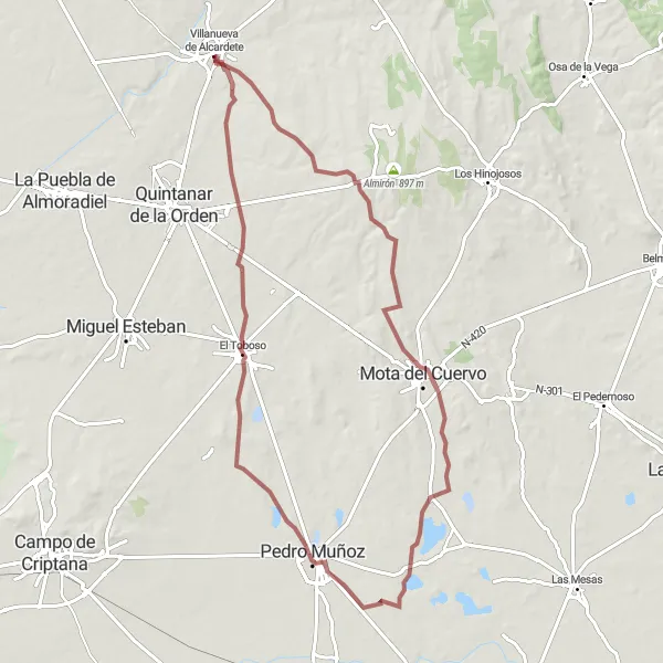 Map miniature of "Gravel Pathways and Historic Towns" cycling inspiration in Castilla-La Mancha, Spain. Generated by Tarmacs.app cycling route planner