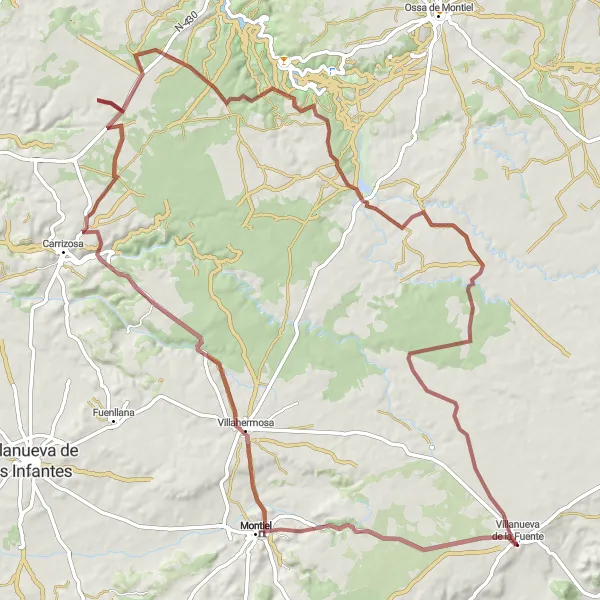 Miniaturekort af cykelinspirationen "Grusvej cykelrute til La Carrasca" i Castilla-La Mancha, Spain. Genereret af Tarmacs.app cykelruteplanlægger