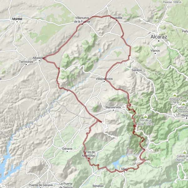 Map miniature of "The Gravel Adventure - From Villanueva de la Fuente to Villanueva de la Fuente" cycling inspiration in Castilla-La Mancha, Spain. Generated by Tarmacs.app cycling route planner