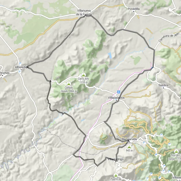 Miniatuurkaart van de fietsinspiratie "Van Villanueva de la Fuente naar Reolid fietsen" in Castilla-La Mancha, Spain. Gemaakt door de Tarmacs.app fietsrouteplanner