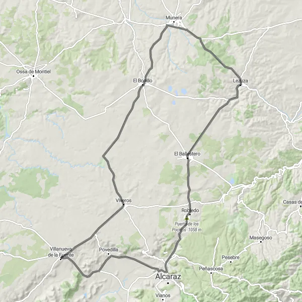 Miniatuurkaart van de fietsinspiratie "Ruta de los Pueblos" in Castilla-La Mancha, Spain. Gemaakt door de Tarmacs.app fietsrouteplanner