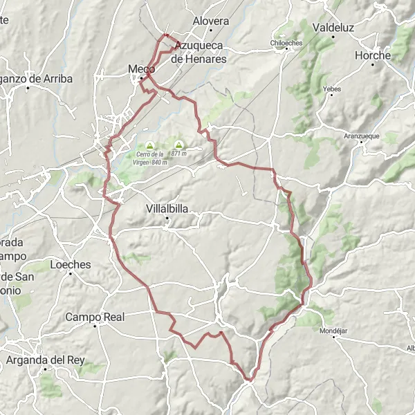 Map miniature of "Gravel Loop to Ambite" cycling inspiration in Castilla-La Mancha, Spain. Generated by Tarmacs.app cycling route planner