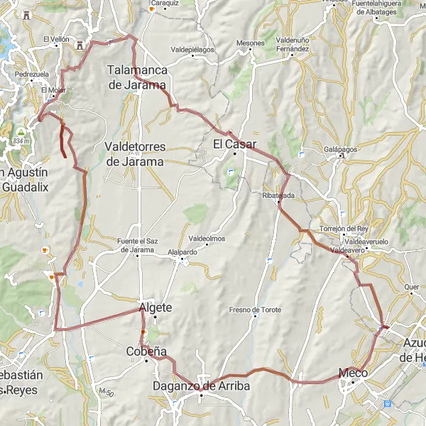 Miniatura mapy "Trasa Gravel przez El Molar i Talamanca de Jarama" - trasy rowerowej w Castilla-La Mancha, Spain. Wygenerowane przez planer tras rowerowych Tarmacs.app
