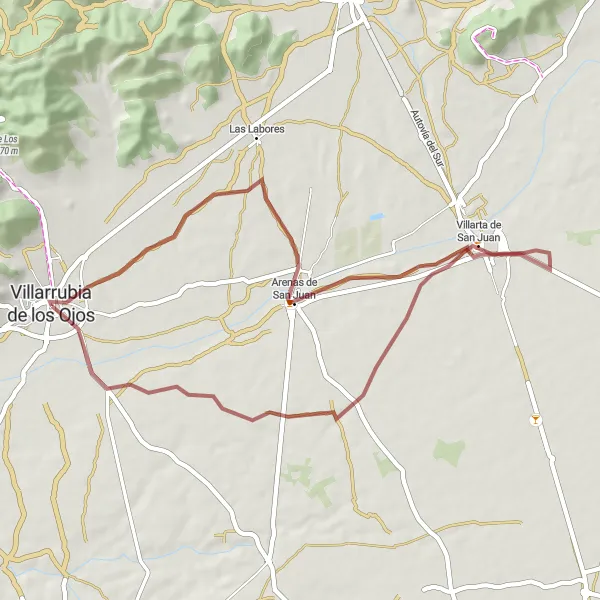 Miniatua del mapa de inspiración ciclista "Ruta en Bicicleta de Grava cerca de Villarrubia de los Ojos" en Castilla-La Mancha, Spain. Generado por Tarmacs.app planificador de rutas ciclistas