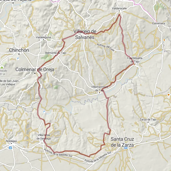 Miniatuurkaart van de fietsinspiratie "Gravelfietsroute rond Villarrubia de Santiago" in Castilla-La Mancha, Spain. Gemaakt door de Tarmacs.app fietsrouteplanner