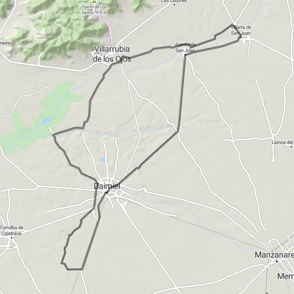 Map miniature of "Ruta de los Molinos" cycling inspiration in Castilla-La Mancha, Spain. Generated by Tarmacs.app cycling route planner