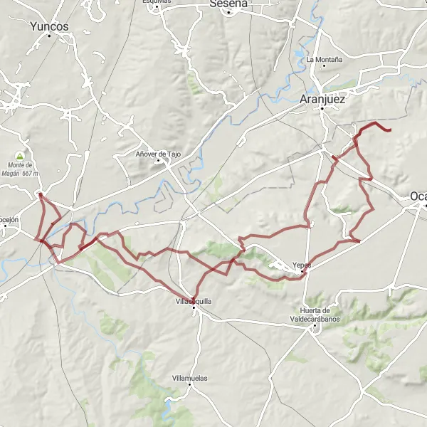 Map miniature of "Villaseca de la Sagra Gravel Loop" cycling inspiration in Castilla-La Mancha, Spain. Generated by Tarmacs.app cycling route planner