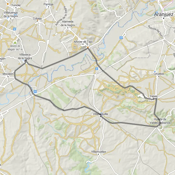 Miniatuurkaart van de fietsinspiratie "Rondrit Villaseca de la Sagra - Algodor" in Castilla-La Mancha, Spain. Gemaakt door de Tarmacs.app fietsrouteplanner