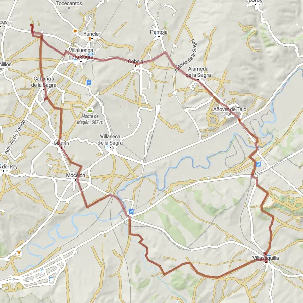 Map miniature of "Scenic Gravel Ride to Cobeja" cycling inspiration in Castilla-La Mancha, Spain. Generated by Tarmacs.app cycling route planner