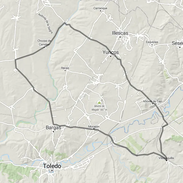 Map miniature of "Chozas de Canales Loop" cycling inspiration in Castilla-La Mancha, Spain. Generated by Tarmacs.app cycling route planner