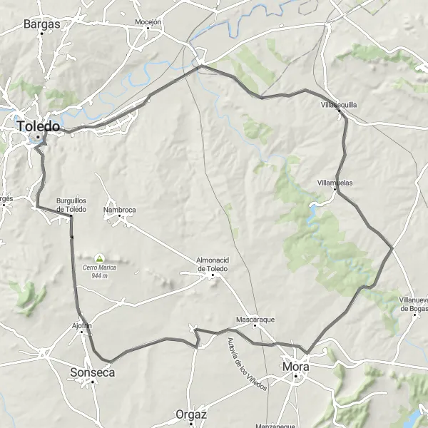 Map miniature of "Toledo Hills Cycling Adventure" cycling inspiration in Castilla-La Mancha, Spain. Generated by Tarmacs.app cycling route planner