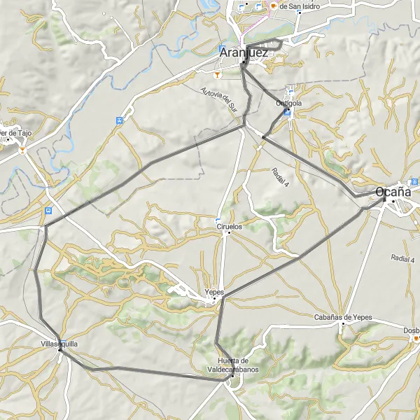 Map miniature of "Villasequilla de Yepes Loop" cycling inspiration in Castilla-La Mancha, Spain. Generated by Tarmacs.app cycling route planner