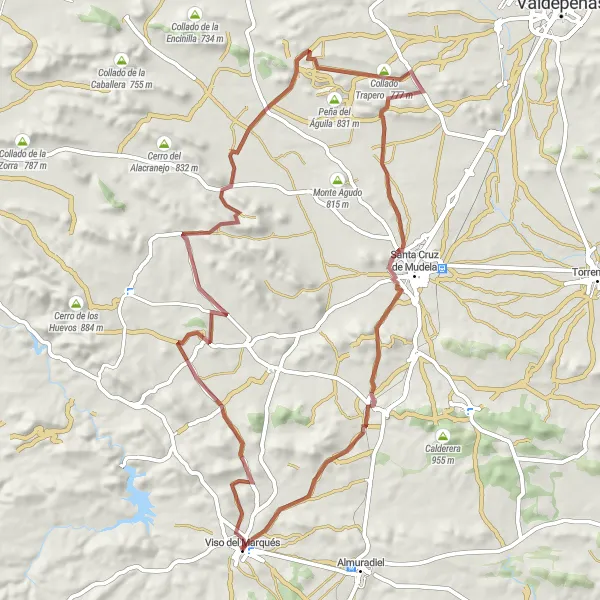 Map miniature of "Viso del Marqués - Peña Ahumada Gravel Route" cycling inspiration in Castilla-La Mancha, Spain. Generated by Tarmacs.app cycling route planner