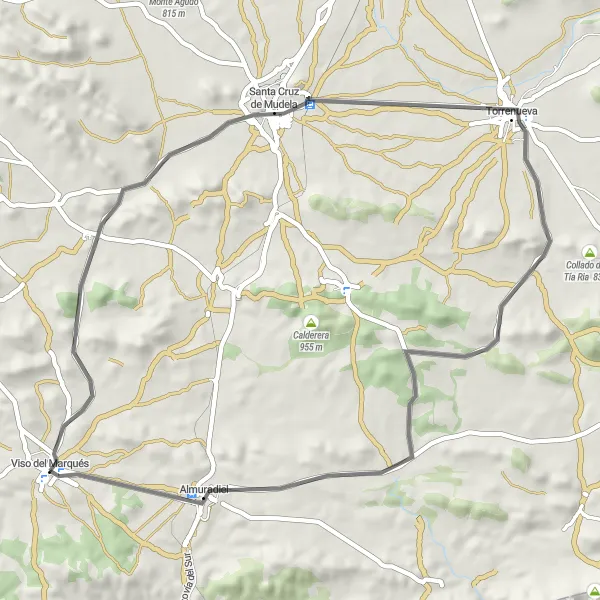 Map miniature of "Viso del Marqués - Collado del Magro Loop" cycling inspiration in Castilla-La Mancha, Spain. Generated by Tarmacs.app cycling route planner