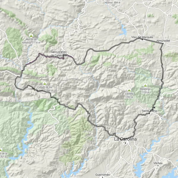 Miniatura mapy "Najbardziej wymagająca trasa szosowa" - trasy rowerowej w Castilla-La Mancha, Spain. Wygenerowane przez planer tras rowerowych Tarmacs.app