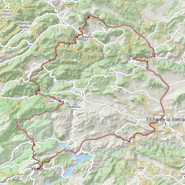 Map miniature of "Gravel Route from Yeste to Balcón de Pilatos" cycling inspiration in Castilla-La Mancha, Spain. Generated by Tarmacs.app cycling route planner