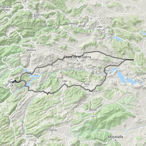 Miniatua del mapa de inspiración ciclista "Ruta de los Pueblos de la Sierra" en Castilla-La Mancha, Spain. Generado por Tarmacs.app planificador de rutas ciclistas