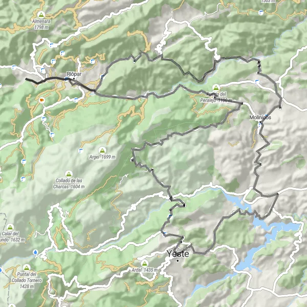 Map miniature of "Road Route from Yeste to Balcón de Pilatos" cycling inspiration in Castilla-La Mancha, Spain. Generated by Tarmacs.app cycling route planner