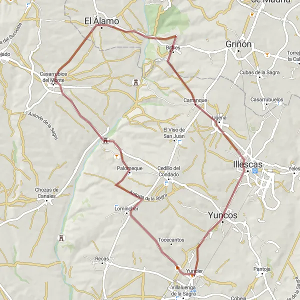 Miniatura mapy "Objazd pomiędzy Palomeque a Yuncler" - trasy rowerowej w Castilla-La Mancha, Spain. Wygenerowane przez planer tras rowerowych Tarmacs.app