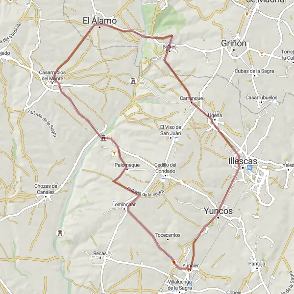 Map miniature of "Historical Route to Casarrubios del Monte" cycling inspiration in Castilla-La Mancha, Spain. Generated by Tarmacs.app cycling route planner