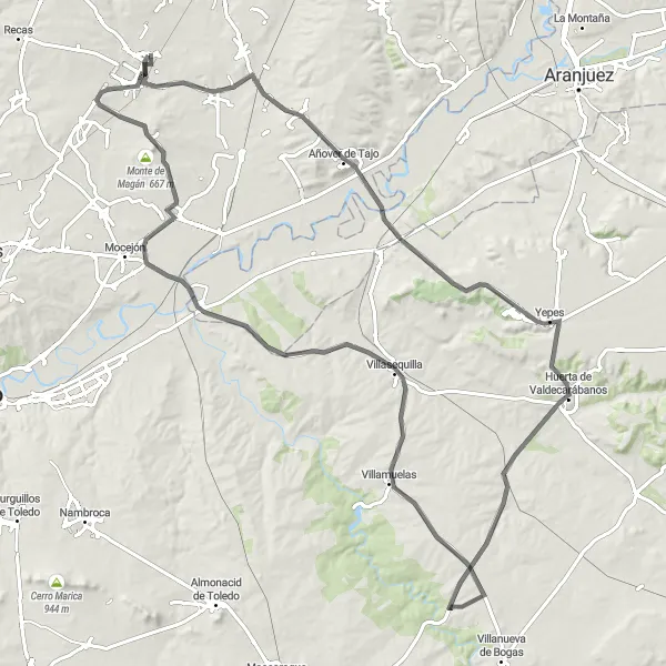 Miniatua del mapa de inspiración ciclista "Ruta de ciclismo por Alameda de la Sagra y Villaluenga de la Sagra" en Castilla-La Mancha, Spain. Generado por Tarmacs.app planificador de rutas ciclistas