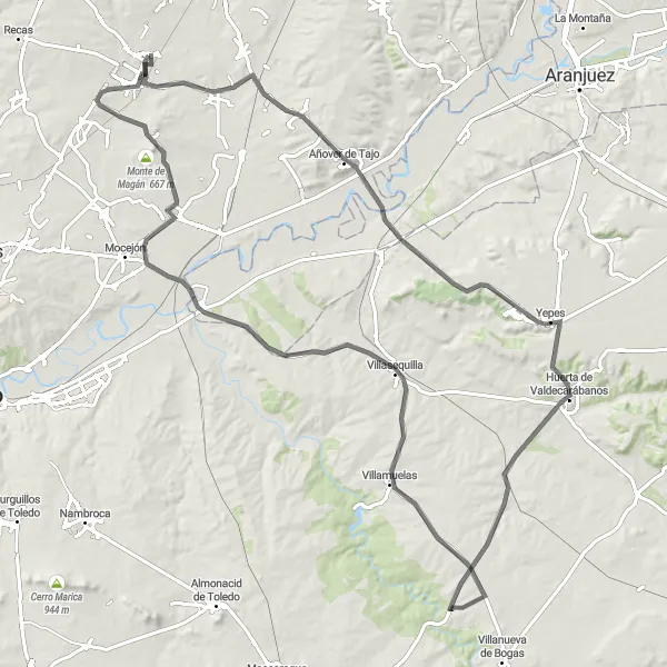 Map miniature of "The Sagra Valley Ride" cycling inspiration in Castilla-La Mancha, Spain. Generated by Tarmacs.app cycling route planner