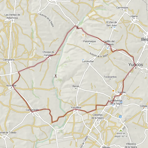 Map miniature of "Gravel Route: Rural Landscapes and Hidden Gems" cycling inspiration in Castilla-La Mancha, Spain. Generated by Tarmacs.app cycling route planner