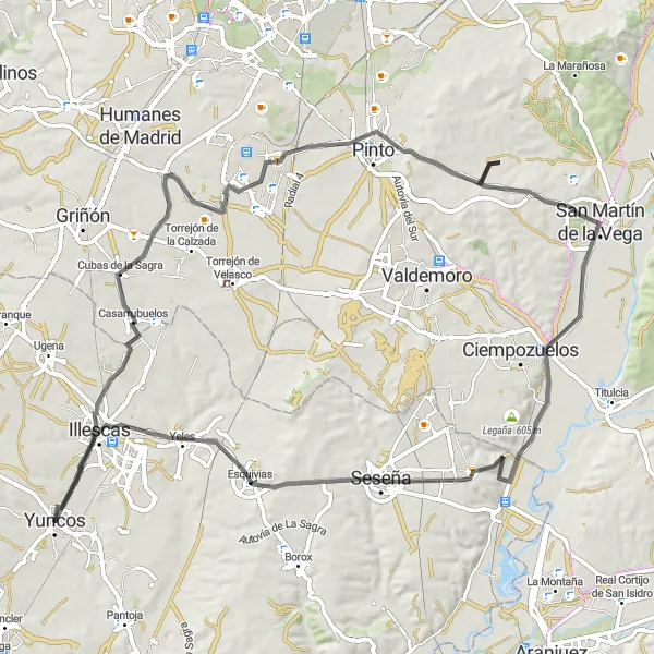 Map miniature of "Road Route: Roman Ruins and Historical Charm" cycling inspiration in Castilla-La Mancha, Spain. Generated by Tarmacs.app cycling route planner