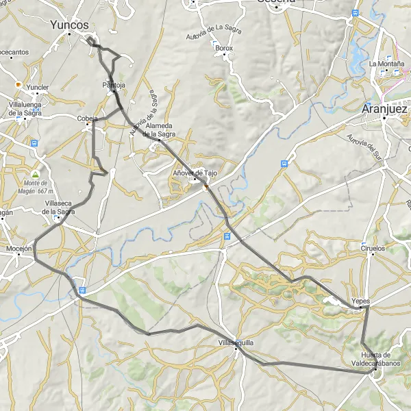 Map miniature of "Historical Landmarks and Scenic Villages" cycling inspiration in Castilla-La Mancha, Spain. Generated by Tarmacs.app cycling route planner