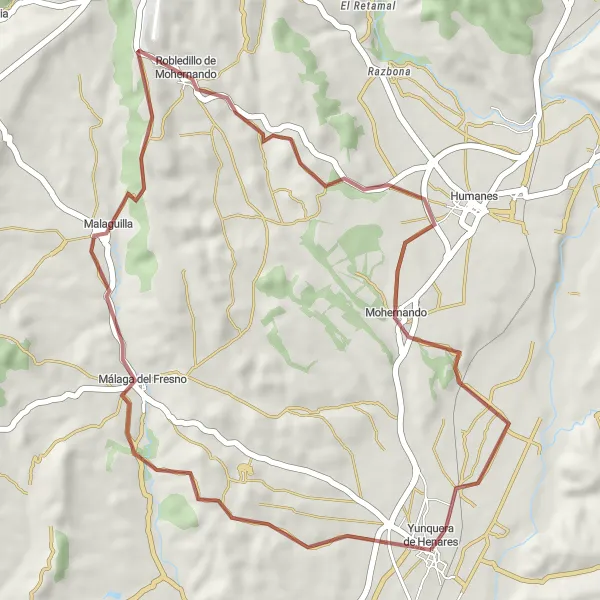 Map miniature of "Yunquera Gravel Loop" cycling inspiration in Castilla-La Mancha, Spain. Generated by Tarmacs.app cycling route planner