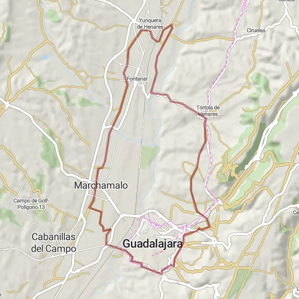 Map miniature of "Tórtola Gravel Circuit" cycling inspiration in Castilla-La Mancha, Spain. Generated by Tarmacs.app cycling route planner