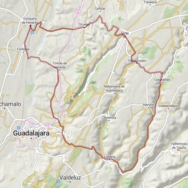 Miniatuurkaart van de fietsinspiratie "Landschappelijke fietstocht rond Yunquera de Henares" in Castilla-La Mancha, Spain. Gemaakt door de Tarmacs.app fietsrouteplanner